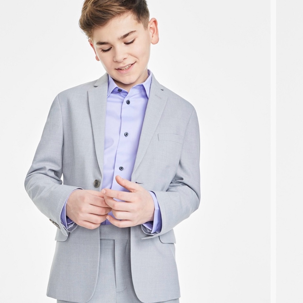 Calvin Klein Boys Suit Slim Fit Silver Size 16 Jacket 14 Pants Wedding Formal